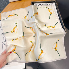 Creme floral print 100% mulberry Silk Scarf/Silk hair scarf/Silk neck scarf/Mother's Day Gifts/Bag Accessory/Gift for her