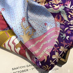 Patchwork jungle pattern Luxurious 65cm Mulberry Silk Square Scarf/Hand-Rolled Hem/Small Neck Scarf/Gift For Her