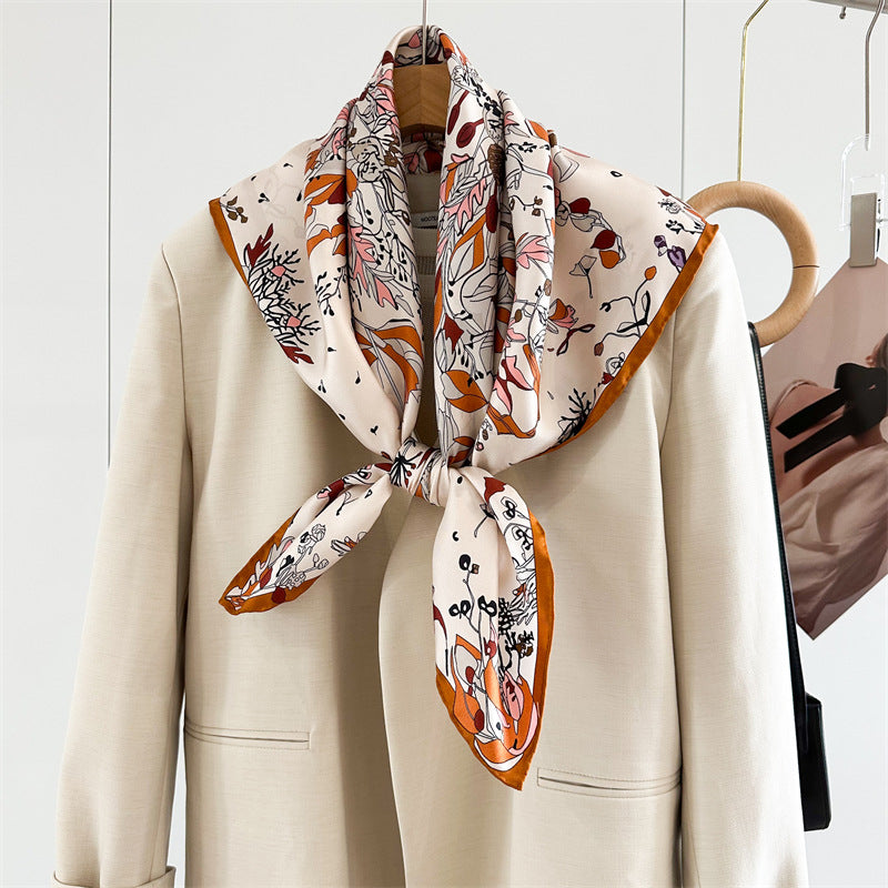 Midnight &amp; Dawn Bloom – 100% Silk Twill Scarf (90×90cm, Hand-Rolled Edges)