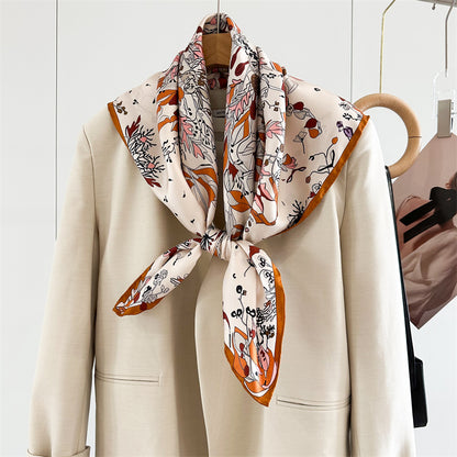 Midnight &amp; Dawn Bloom – 100% Silk Twill Scarf (90×90cm, Hand-Rolled Edges)