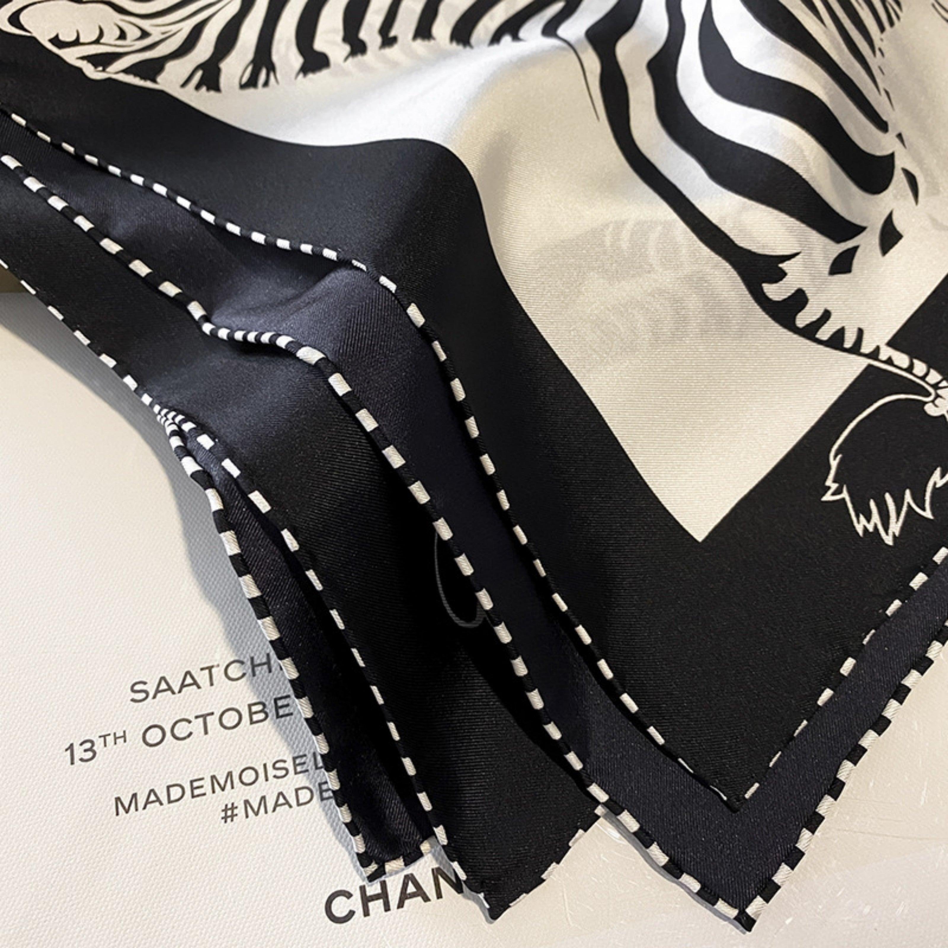 Green/White Zebra Pattern Luxurious 65cm Mulberry Silk Square Scarf/Hand-Rolled Hem/Small Neck Scarf/Gift For Her