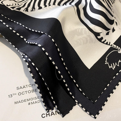 Green/White Zebra Pattern Luxurious 65cm Mulberry Silk Square Scarf/Hand-Rolled Hem/Small Neck Scarf/Gift For Her