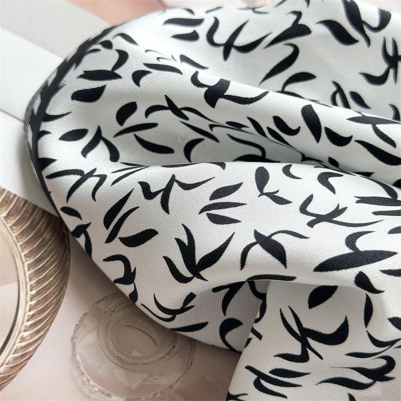 Monochrome Geometry – 100% Silk Crepe de Chine Scarf 90cm