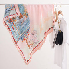 Rosa Flora großer Seidenschal/Seidentwill-Satin/9090 cm/Seidenschal/Seidenbandana/Großer Satinschal/Geschenk für Sie/Muttertagsgeschenke
