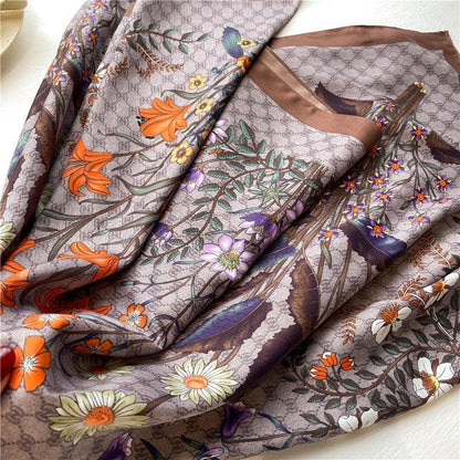 Großer Seidenschal mit Gänseblümchenmuster/Seiden-Twill-Satin/9090 cm/Seidenschal/Seidenbandana/Großer Satinschal/Geschenk für Sie/Muttertagsgeschenke