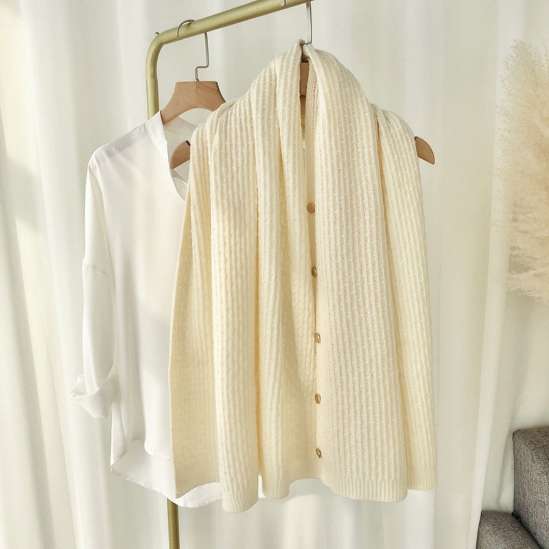 Knitted Plaid Shawl Cape with Buckle - Versatile and Warm Scarf Wrap for Women