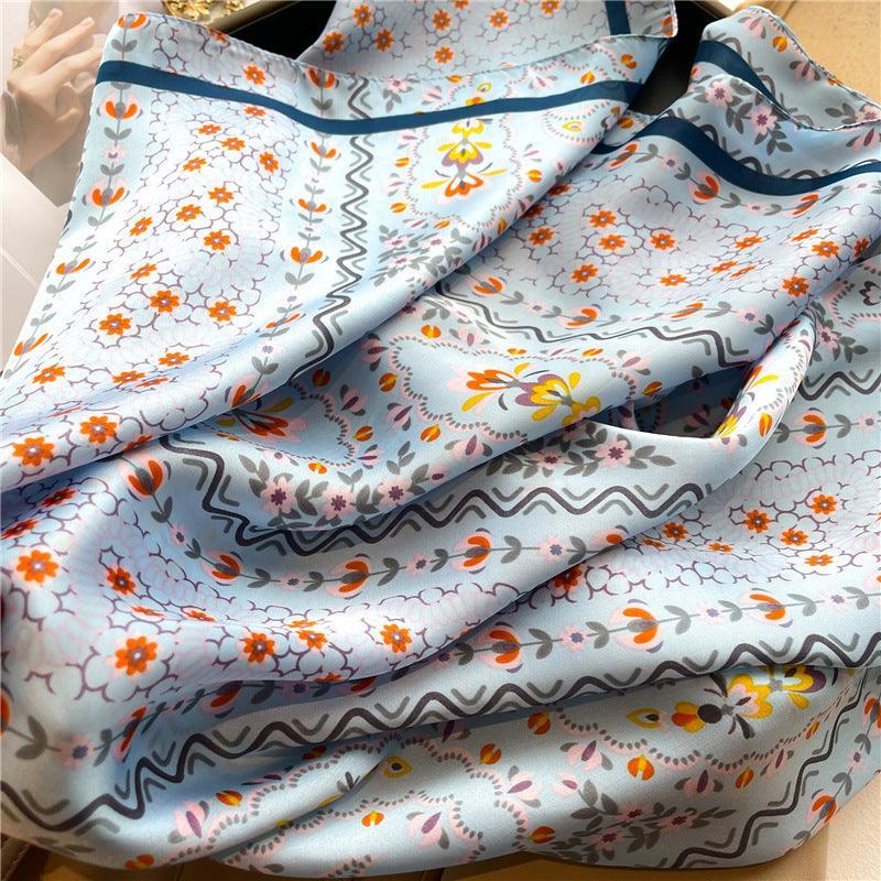 Summer Japanese prints 70cm square scarf, Silk textured scarf, Sun protection satin scarf, Neck scarf, Satin Shawl, Gift