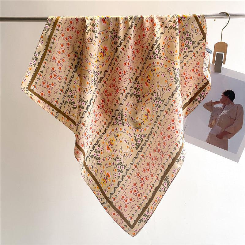 Summer Japanese prints 70cm square scarf, Silk textured scarf, Sun protection satin scarf, Neck scarf, Satin Shawl, Gift