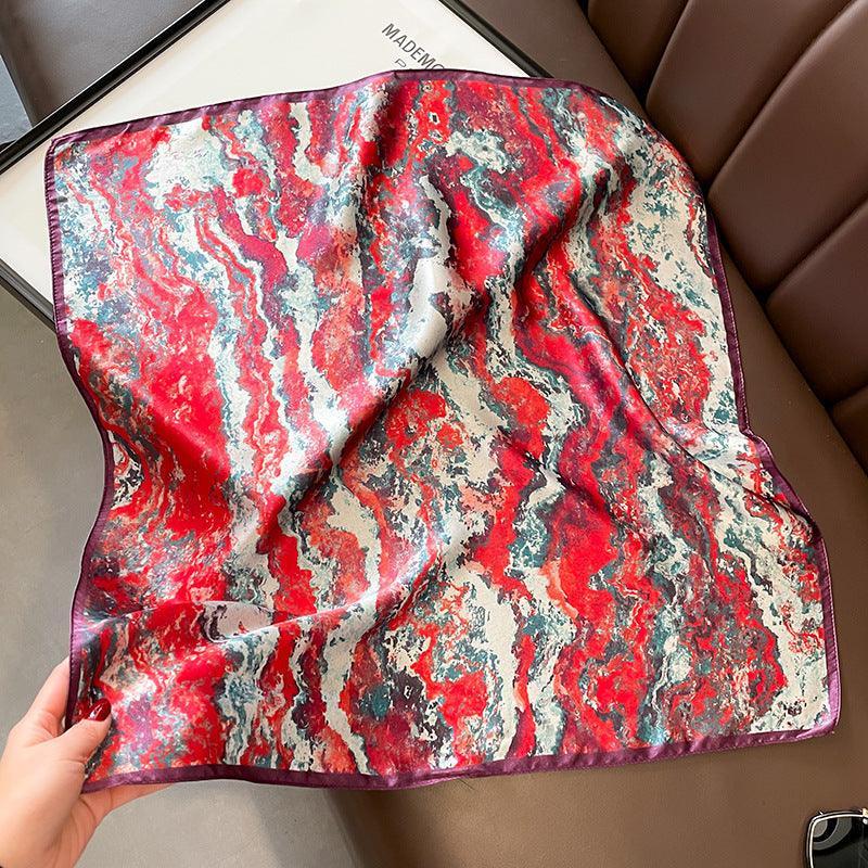 Roter Marmordruck Schal aus 100 % Maulbeerseide/Kopftuch aus Seide/Haarschal aus Seide/Halstuch aus Seide/Muttertagsgeschenke/Taschenaccessoire/Geschenk für Sie
