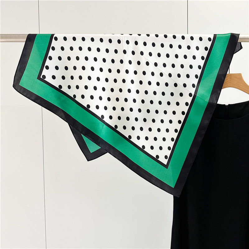 New Arrival: Green Border Polka Dot 100% Mulberry Silk Scarf - 65CM Square Shawl, Elegant Gift for Her