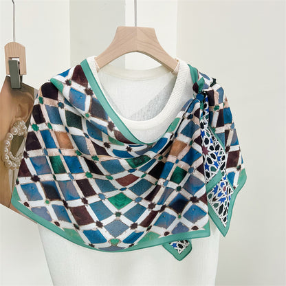 Multi-color diamond plaid Silk Scarf, Elegant 100% Double Crepe Silk Scarf - Perfect Gift for Her