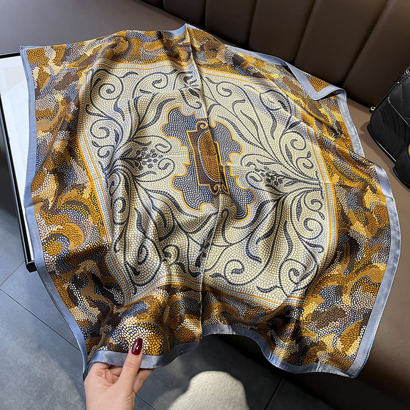 Golden Dot Stone Wall Texture Silk Scarf – 100% Mulberry Silk Twill 65CM | Elegant Square Scarf for Women