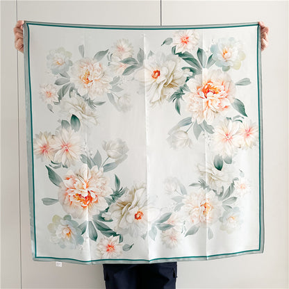 Peony Grace – 100% Silk Crepe de Chine Scarf 90cm