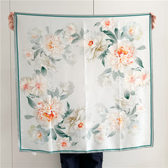 Peony Grace – 100% Silk Crepe de Chine Scarf 90cm