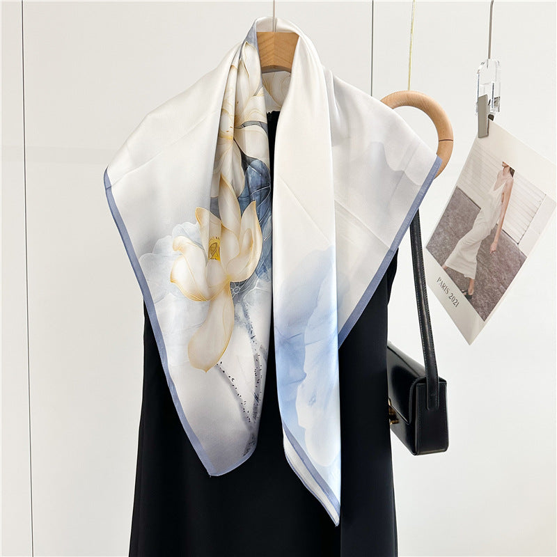 Lotus Whisper – 100% Silk Crepe de Chine Scarf 90cm