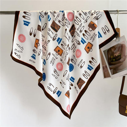 Großer Seidenschal mit frischem Muster in Rosa/Seidentwill-Satin/9090 cm/Seidenschal/Seidenbandana/Großer Satinschal/Geschenk für Sie/Muttertagsgeschenke
