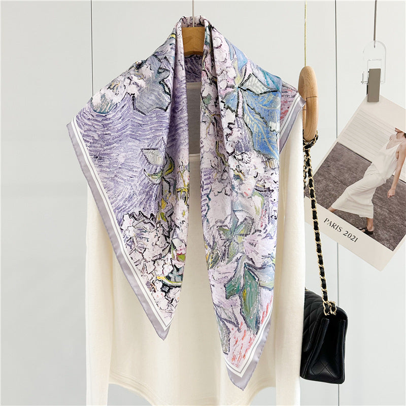 Lilac Whisper – 100% Silk Twill Scarf (90×90cm, Hand-Rolled Edges)