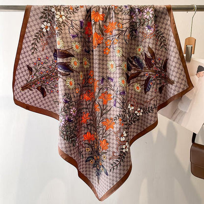Großer Seidenschal mit Gänseblümchenmuster/Seiden-Twill-Satin/9090 cm/Seidenschal/Seidenbandana/Großer Satinschal/Geschenk für Sie/Muttertagsgeschenke