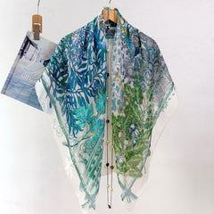 Botanical Garden Silk Chiffon Scarf 110×110cm – Artistic Silk Scarf