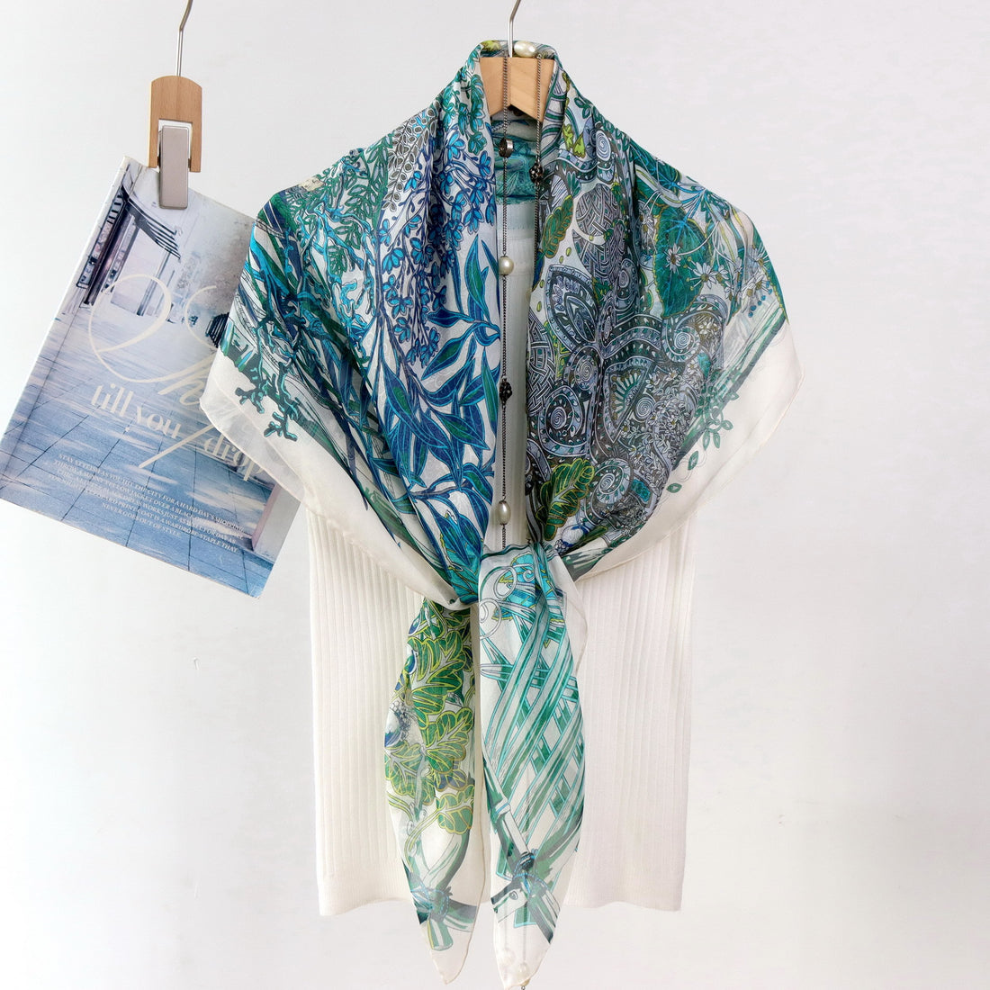 Botanical Garden Silk Chiffon Scarf 110×110cm – Artistic Silk Scarf