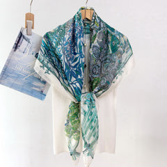 Botanical Garden Silk Chiffon Scarf 110×110cm – Artistic Silk Scarf