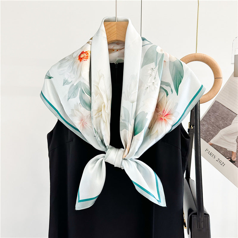 Peony Grace – 100% Silk Crepe de Chine Scarf 90cm