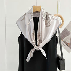 Grey Bloom – 100% Silk Crepe de Chine Scarf 90cm