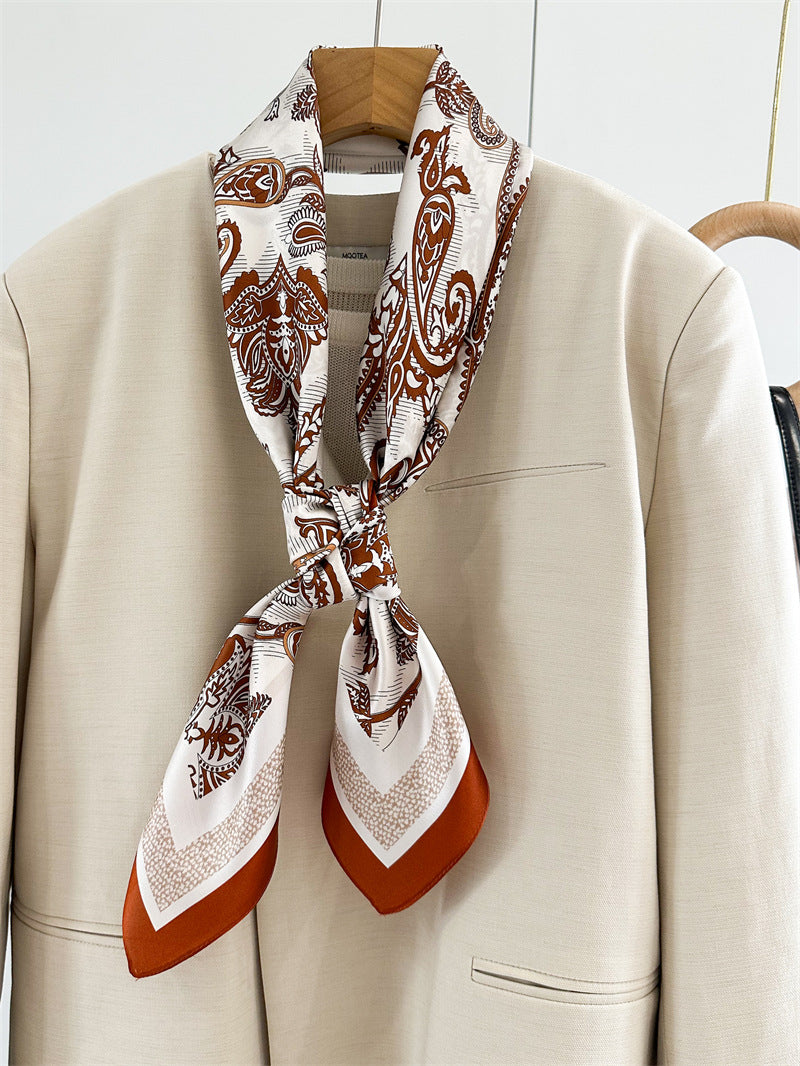 Amber Paisley – 100% Silk Crepe de Chine Scarf 90cm