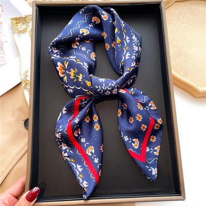 Summer Japanese prints 70cm square scarf, Silk textured scarf, Sun protection satin scarf, Neck scarf, Satin Shawl, Gift
