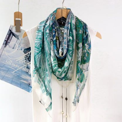 Botanical Garden Silk Chiffon Scarf 110×110cm – Artistic Silk Scarf