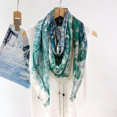 Botanical Garden Silk Chiffon Scarf 110×110cm – Artistic Silk Scarf