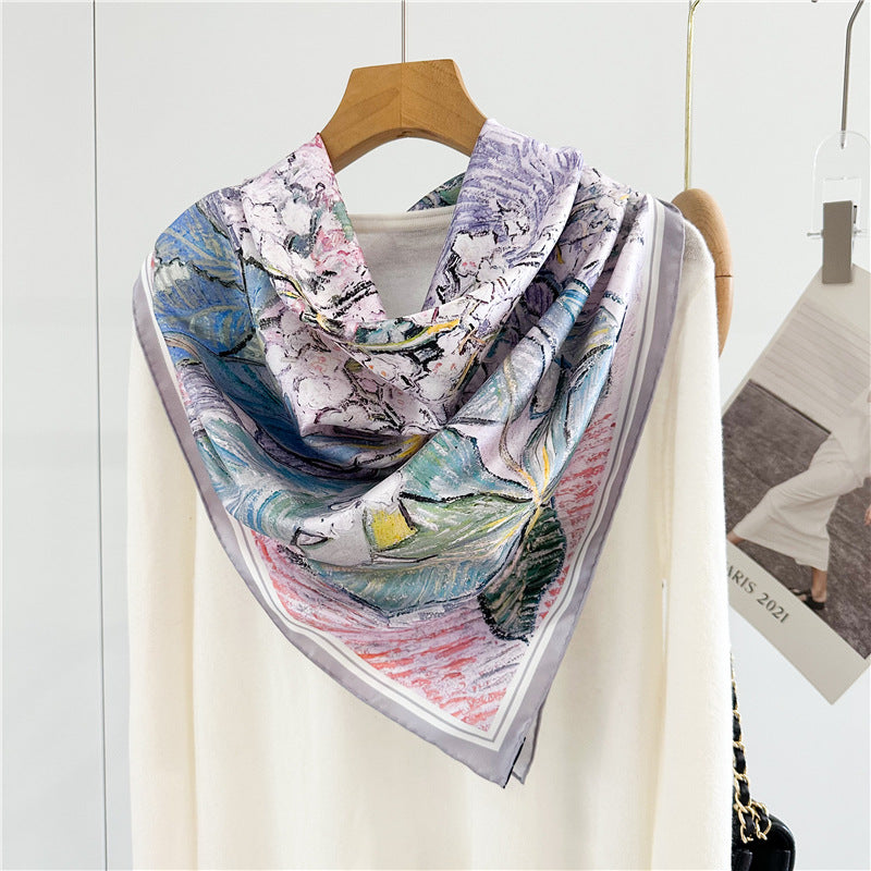 Lilac Whisper – 100% Silk Twill Scarf (90×90cm, Hand-Rolled Edges)