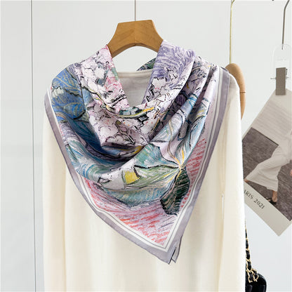 Lilac Whisper – 100% Silk Twill Scarf (90×90cm, Hand-Rolled Edges)