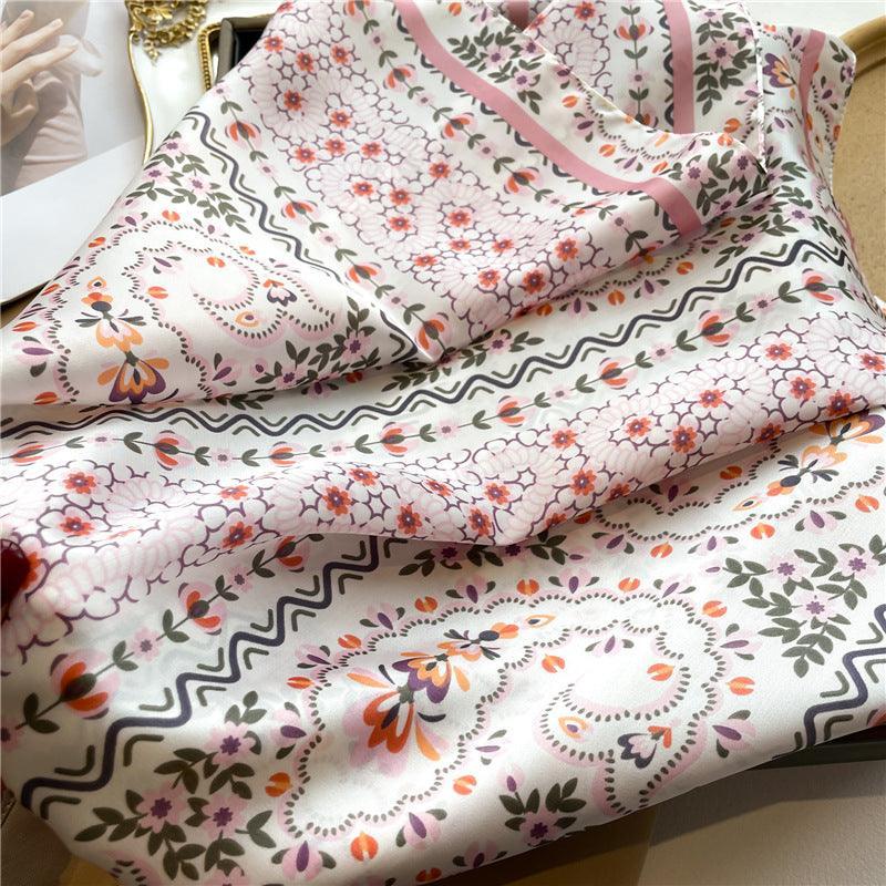 Summer Japanese prints 70cm square scarf, Silk textured scarf, Sun protection satin scarf, Neck scarf, Satin Shawl, Gift