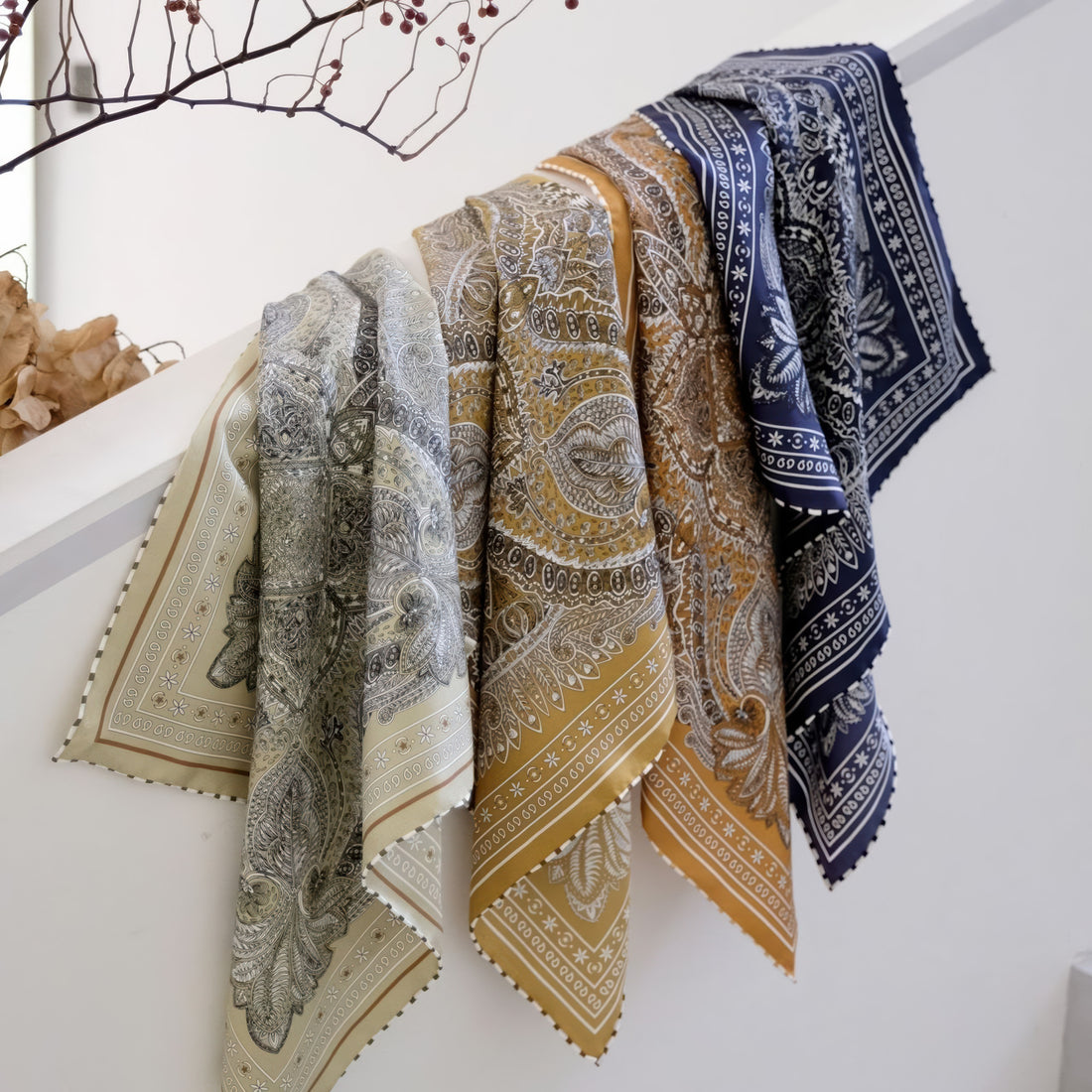 Giftable Classic Navy Paisley Silk Bandana – 53cm Pure Mulberry Silk Twill