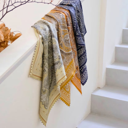 Giftable Classic Navy Paisley Silk Bandana – 53cm Pure Mulberry Silk Twill