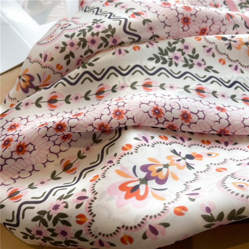 Summer Japanese prints 70cm square scarf, Silk textured scarf, Sun protection satin scarf, Neck scarf, Satin Shawl, Gift