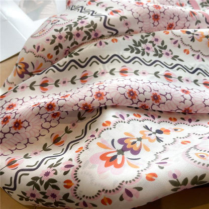 Summer Japanese prints 70cm square scarf, Silk textured scarf, Sun protection satin scarf, Neck scarf, Satin Shawl, Gift