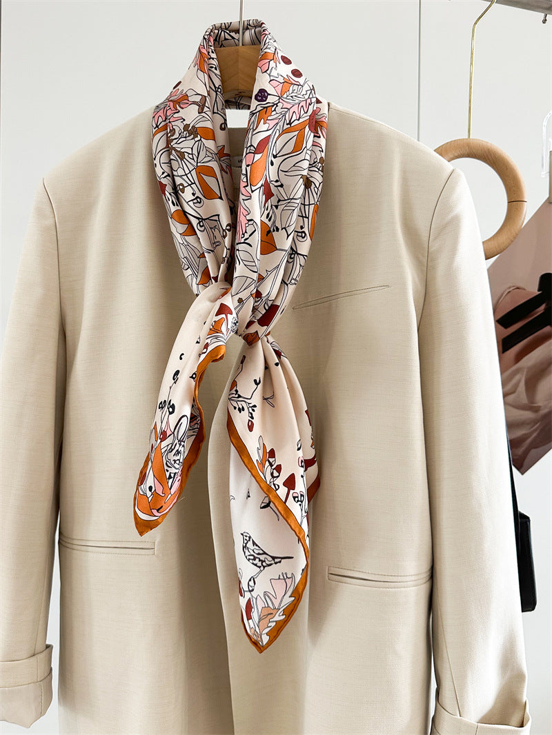 Midnight &amp; Dawn Bloom – 100% Silk Twill Scarf (90×90cm, Hand-Rolled Edges)