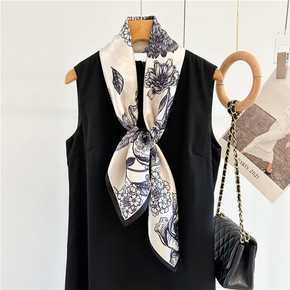 Camellia Noir – 100% Silk Crepe de Chine Scarf (90×90 cm)