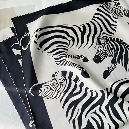 100% Pure Mulberry Silk Twill Scarf – Zebra Print, 90cm, Hand-Rolled Edges