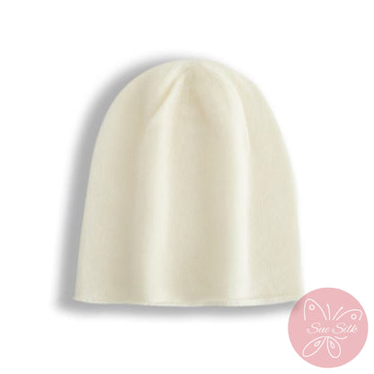 100% Pure Cashmere Knit Beanie – Soft Slouchy Everyday Hat