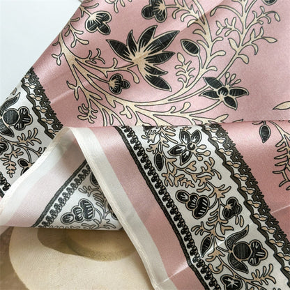 Classic Botanical Medallion Silk Scarf 90cm – Hand-Rolled Edge Square Scarf