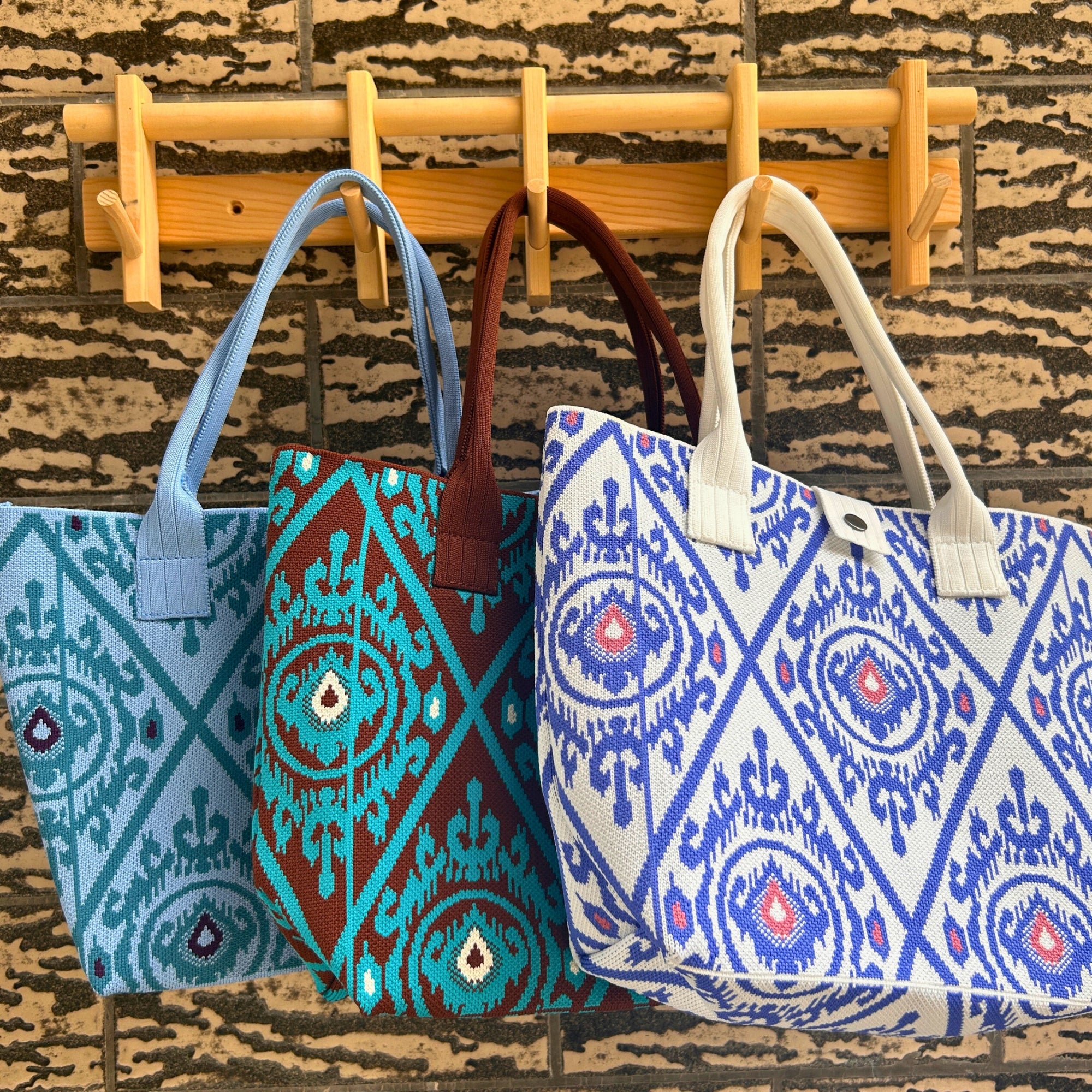 Ikat-Inspired Pattern Knit Tote