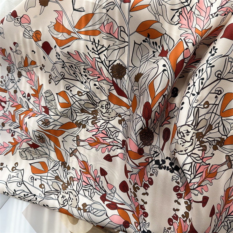 Midnight &amp; Dawn Bloom – 100% Silk Twill Scarf (90×90cm, Hand-Rolled Edges)