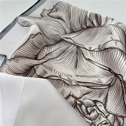 Grey Bloom – 100% Silk Crepe de Chine Scarf 90cm