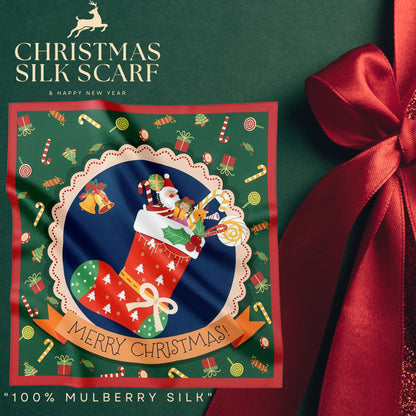 Festive 100% Silk Scarf 53cm – Playful Holiday Prints for All Ages