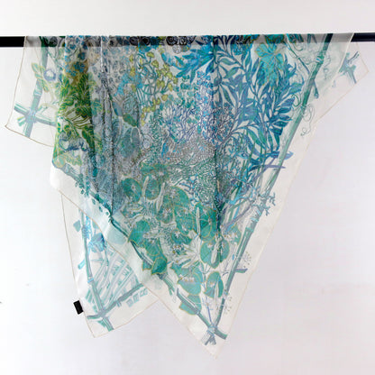 Botanical Garden Silk Chiffon Scarf 110×110cm – Artistic Silk Scarf
