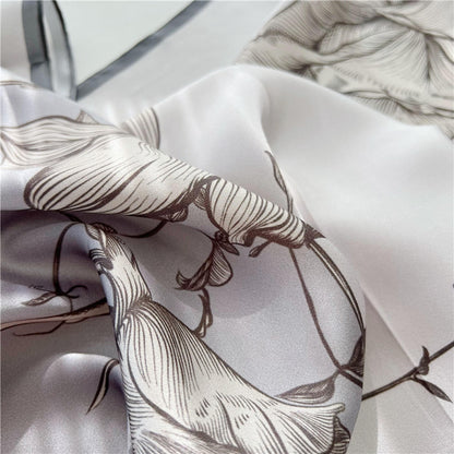 Grey Bloom – 100% Silk Crepe de Chine Scarf 90cm