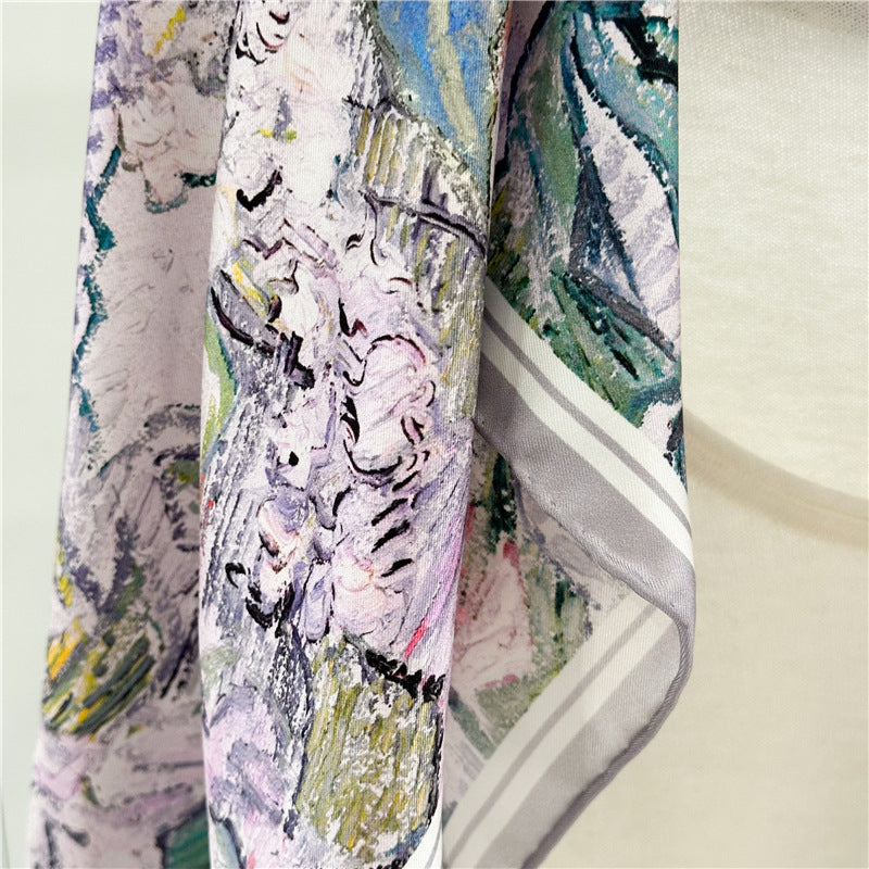 Lilac Whisper – 100% Silk Twill Scarf (90×90cm, Hand-Rolled Edges)